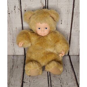 9" Vintage 1997 Anne Geddes Tan Baby Bears Beanbag Plush Vinyl Face Realistic